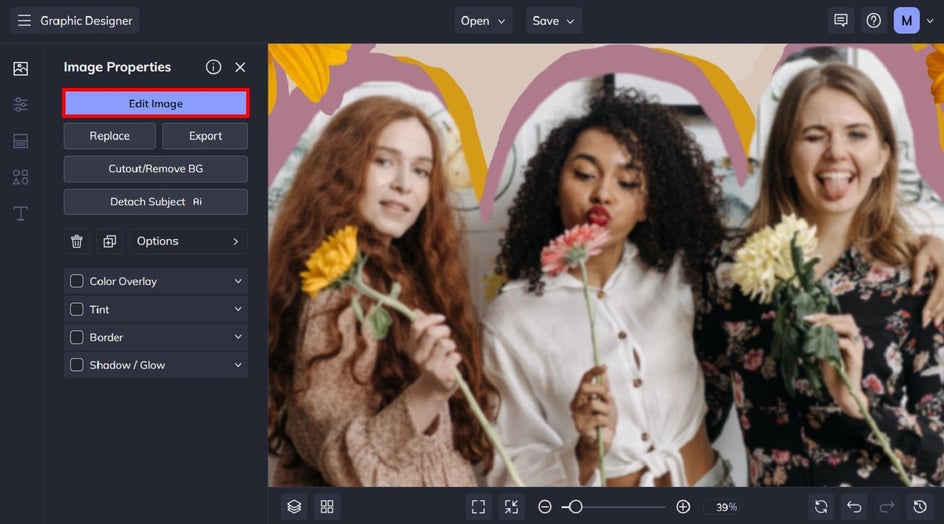 Edit Image from the Image Properties menu to open the Photo Editor
